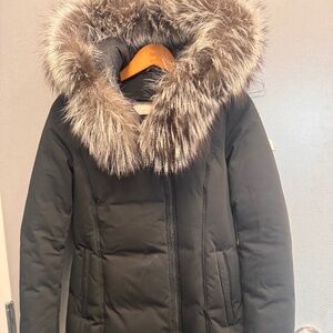 oia & Kyo Black Down Puffer Coat with Genuine Fur Trim Hood – Size s